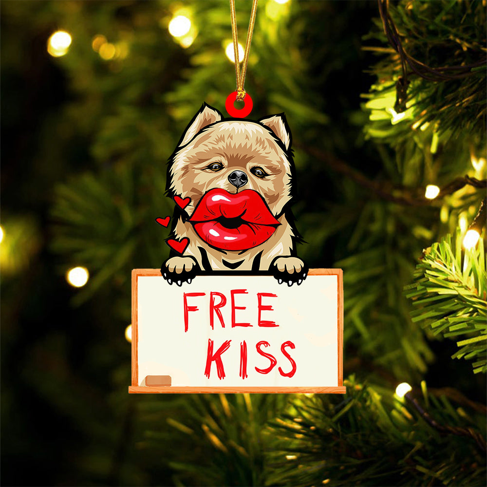 Pomeranian Free Kiss Christmas Ornament