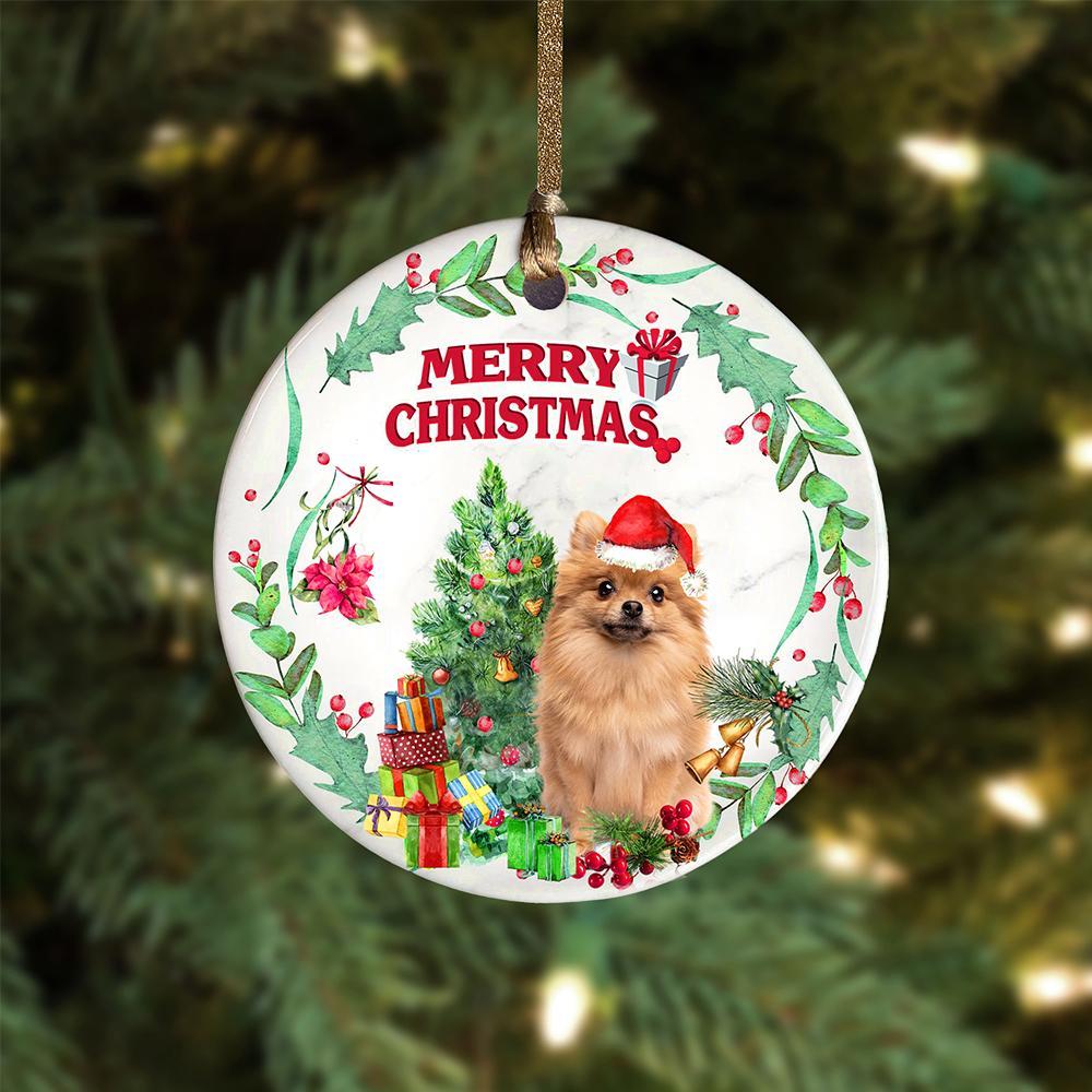 Pomeranian Tree Merry Christmas Ornament (porcelain)