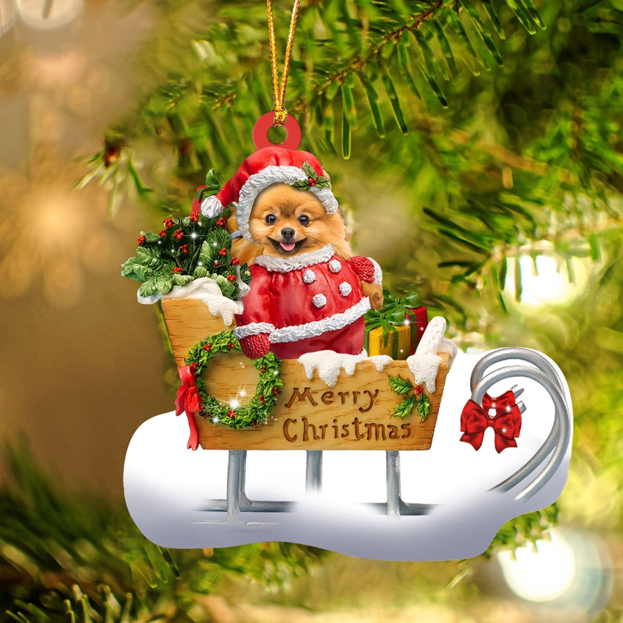 Pomeranian Merry Christmas Ornament