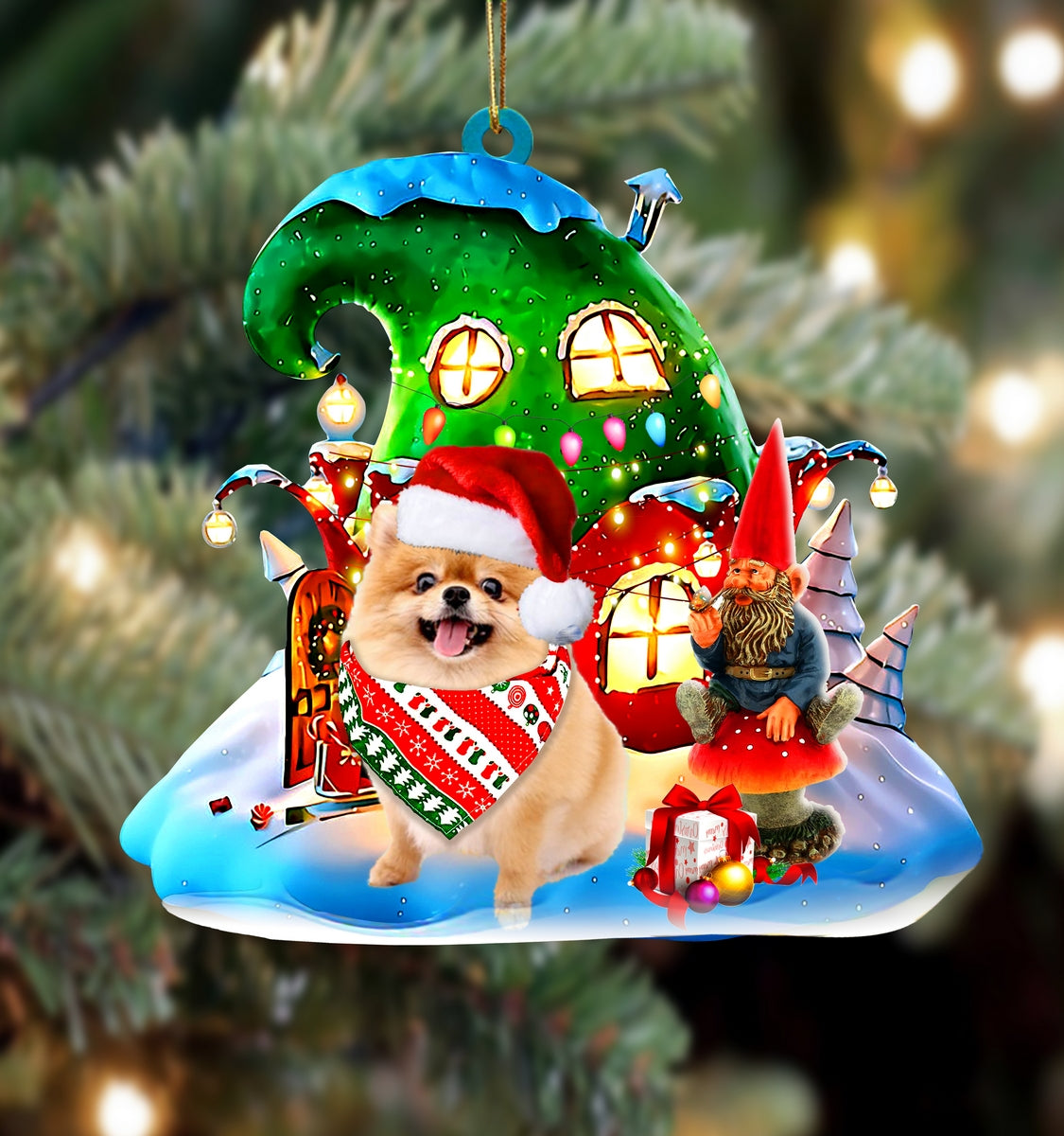 Pomeranian With Rudolph's House Christmas Ornament