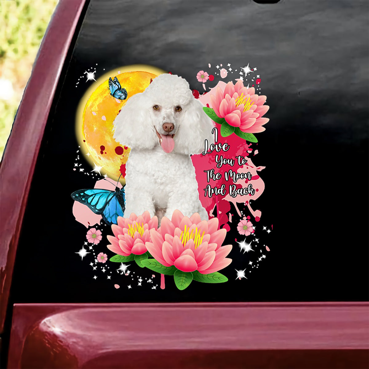 Poodle Flower And Moon Sticker