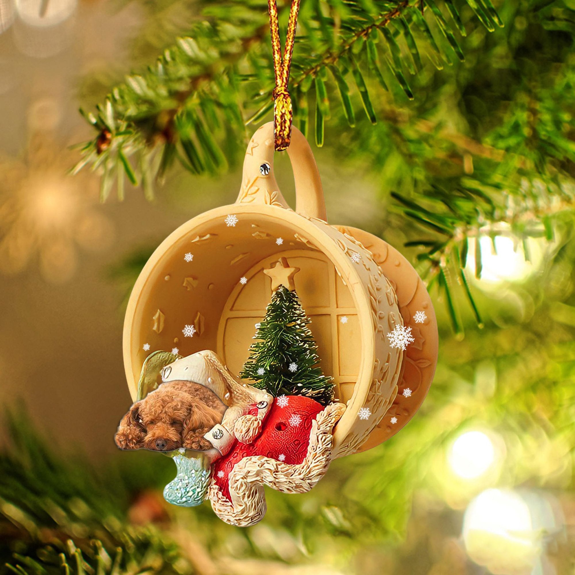 Poodle Sleeping In A Cup Christmas Ornament