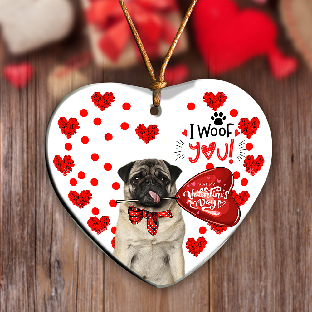 Pug Happy Valentine's Day Ornament (porcelain)