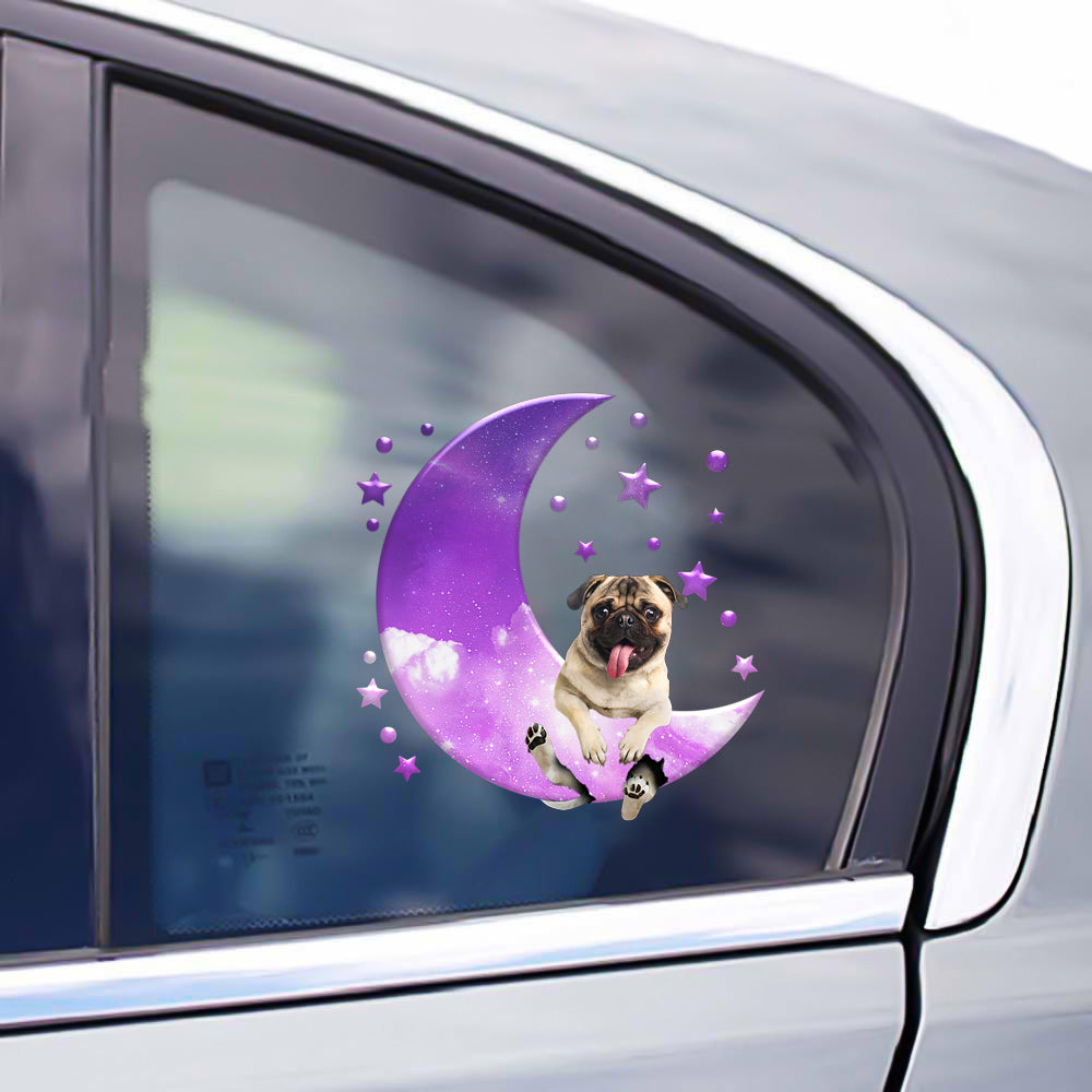 Pug On The Purple Moon Sticker