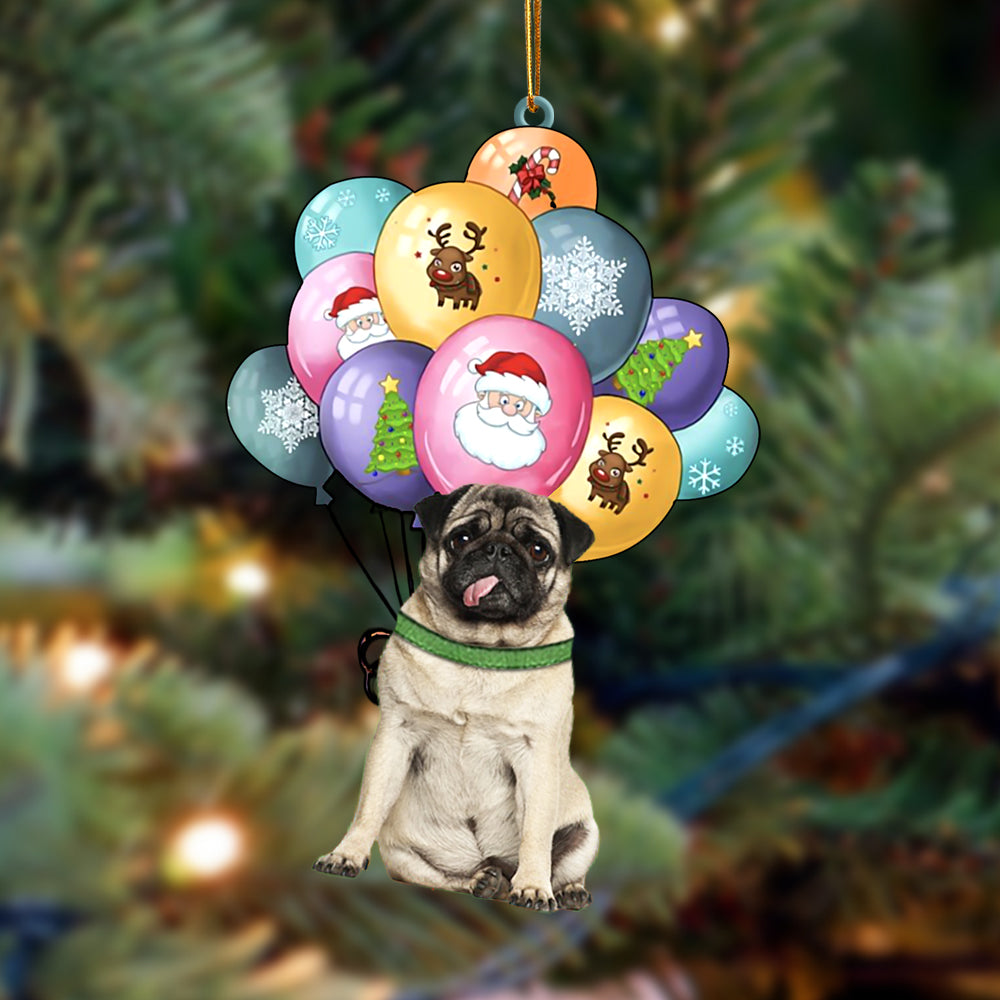 Pug With Balloons Christmas Ornament