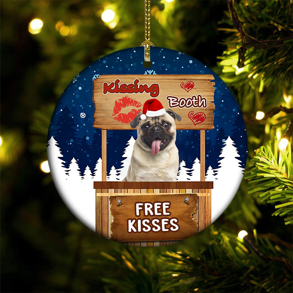 Pug Kissing Booth Christmas Ornament (porcelain)