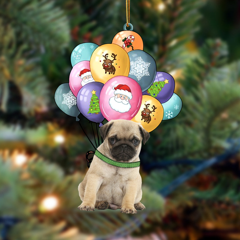 Pug(2) With Balloons Christmas Ornament