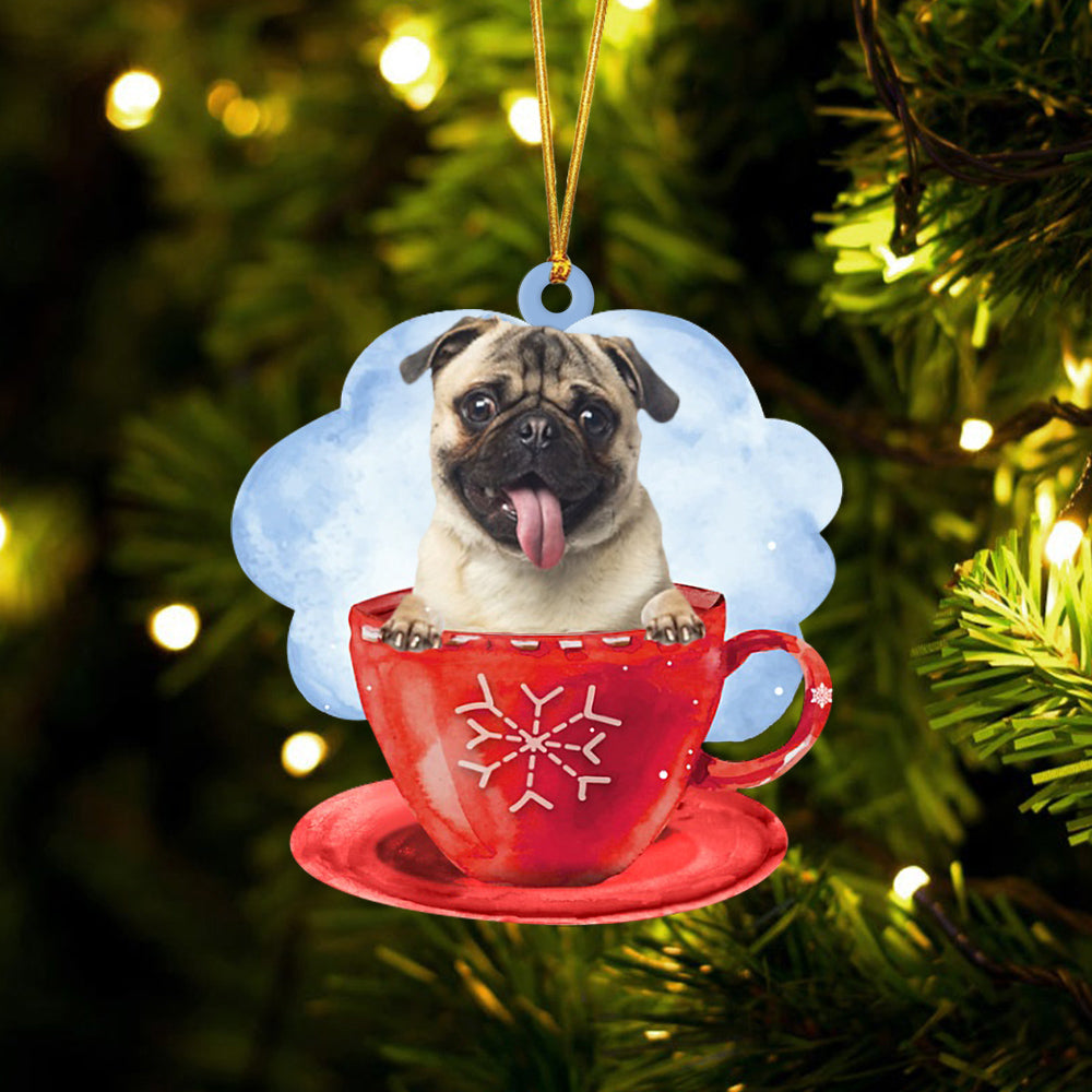 Pug On The Cup Christmas Ornament