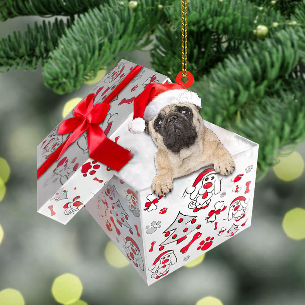 Pug In Gift Box Christmas Ornament