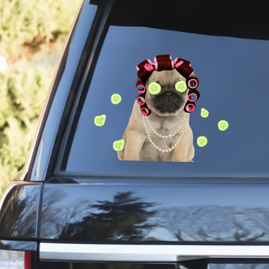Pug With Hair Curler Funny Sticker