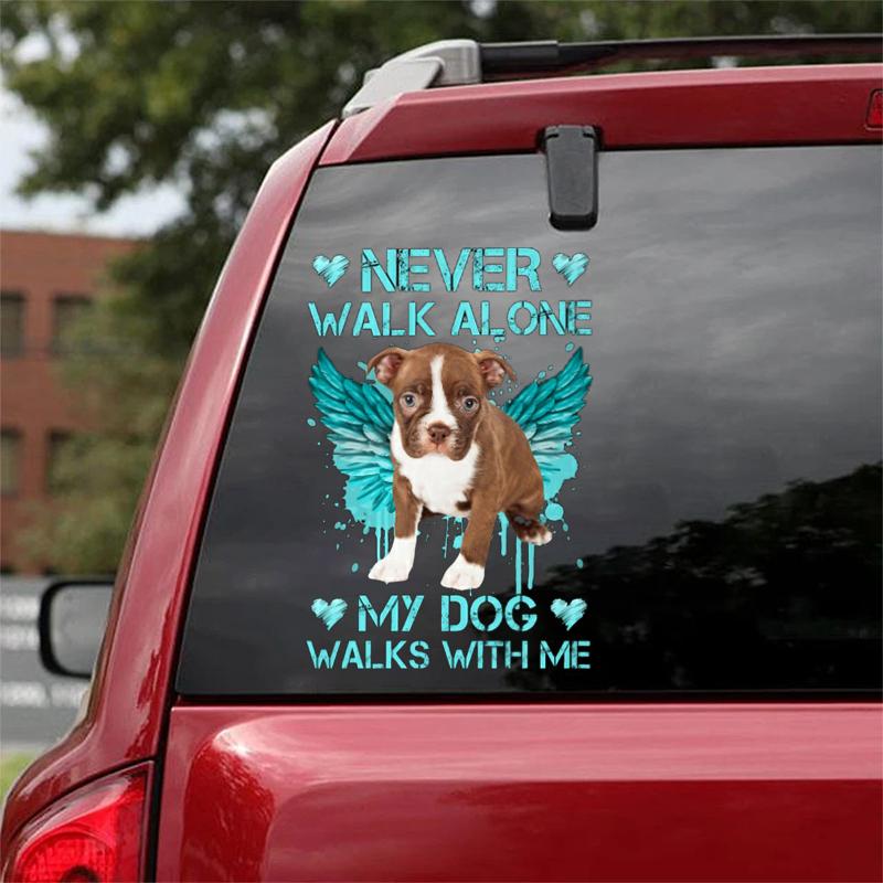 RED Boston Terrier Walks With Me Sticker