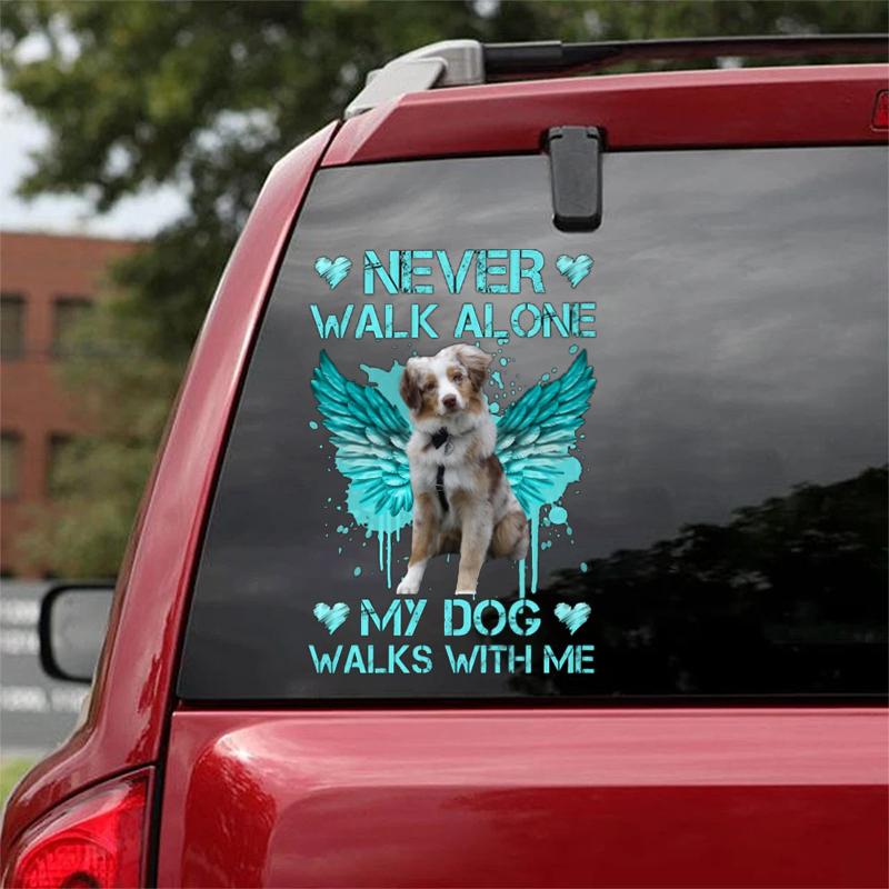 RED MERLE Australian Shepherd Walks With Me Sticker