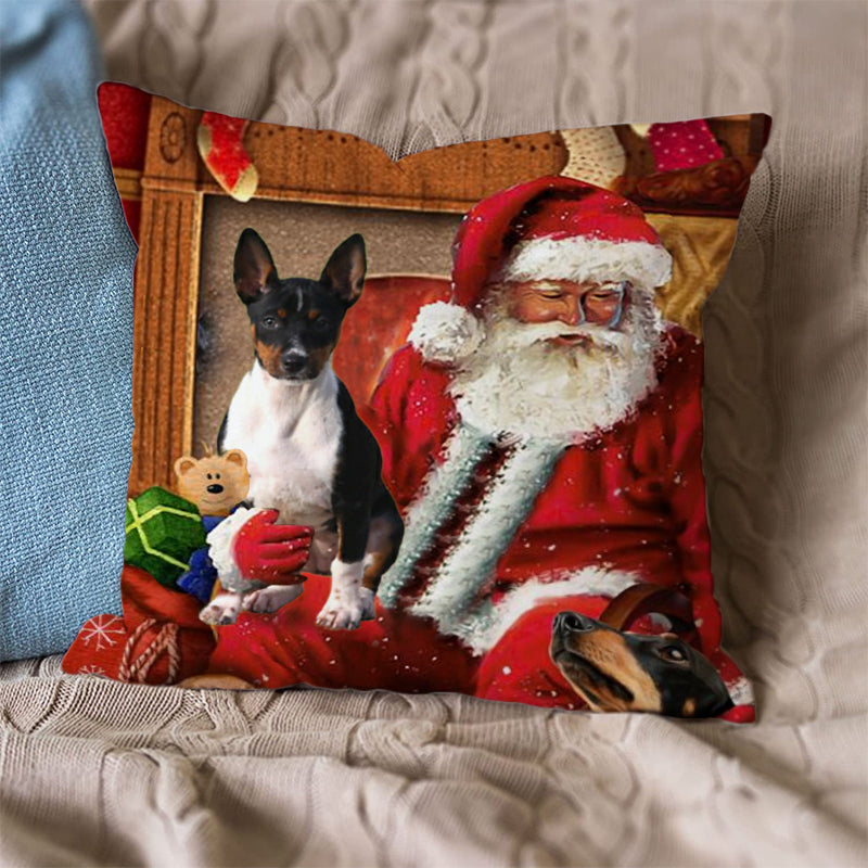 Rat Terrier With Santa Pillowcase