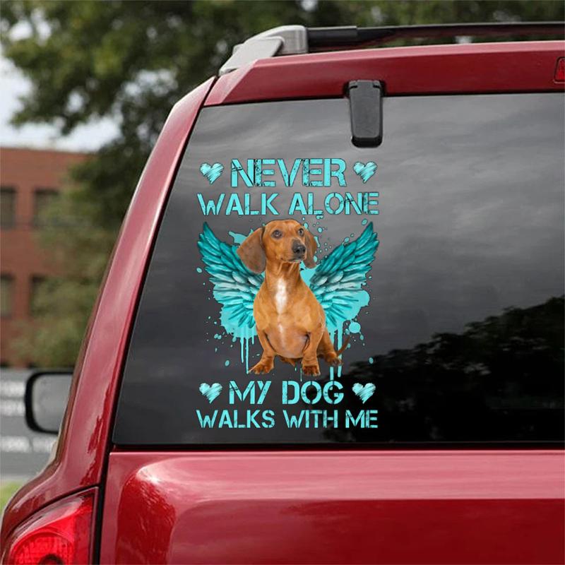 Red Dachshund Walks With Me Sticker