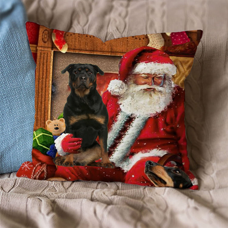 Rottweiler-2 With Santa Pillowcase