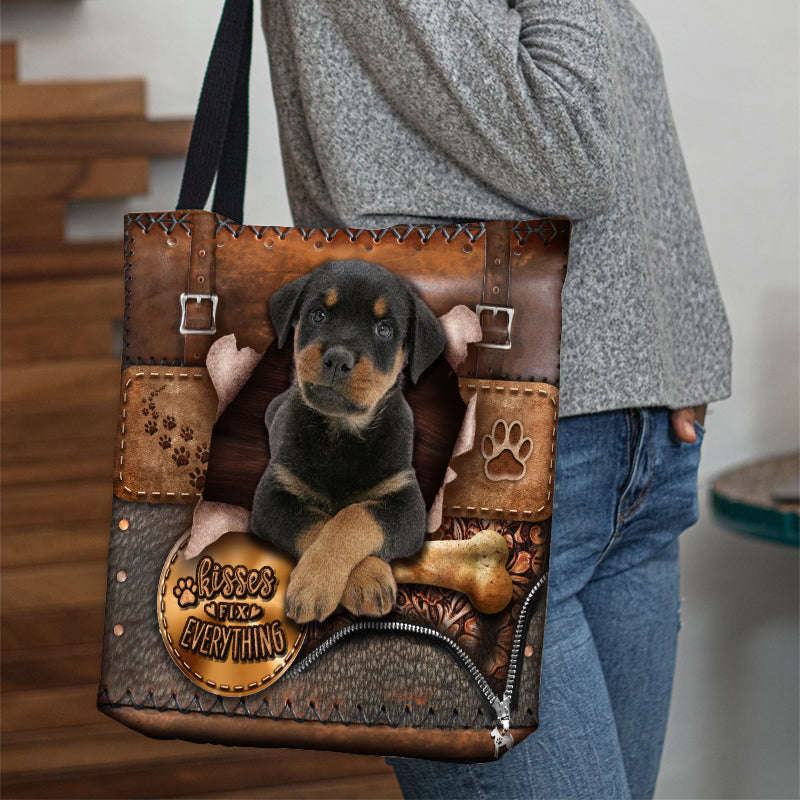 Rottweiler With Bone Retro Tote Bag
