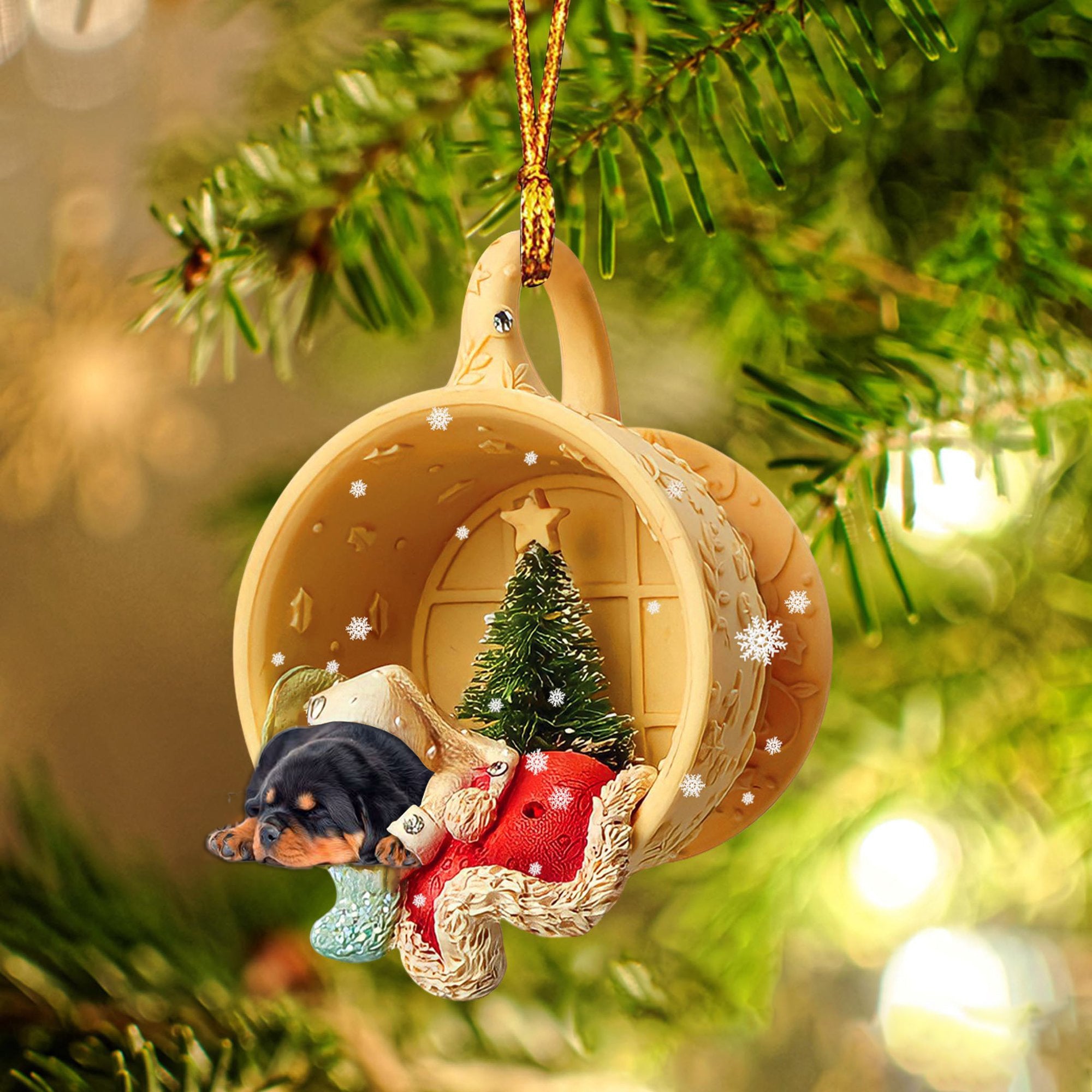 Rottweiler Sleeping In A Cup Christmas Ornament