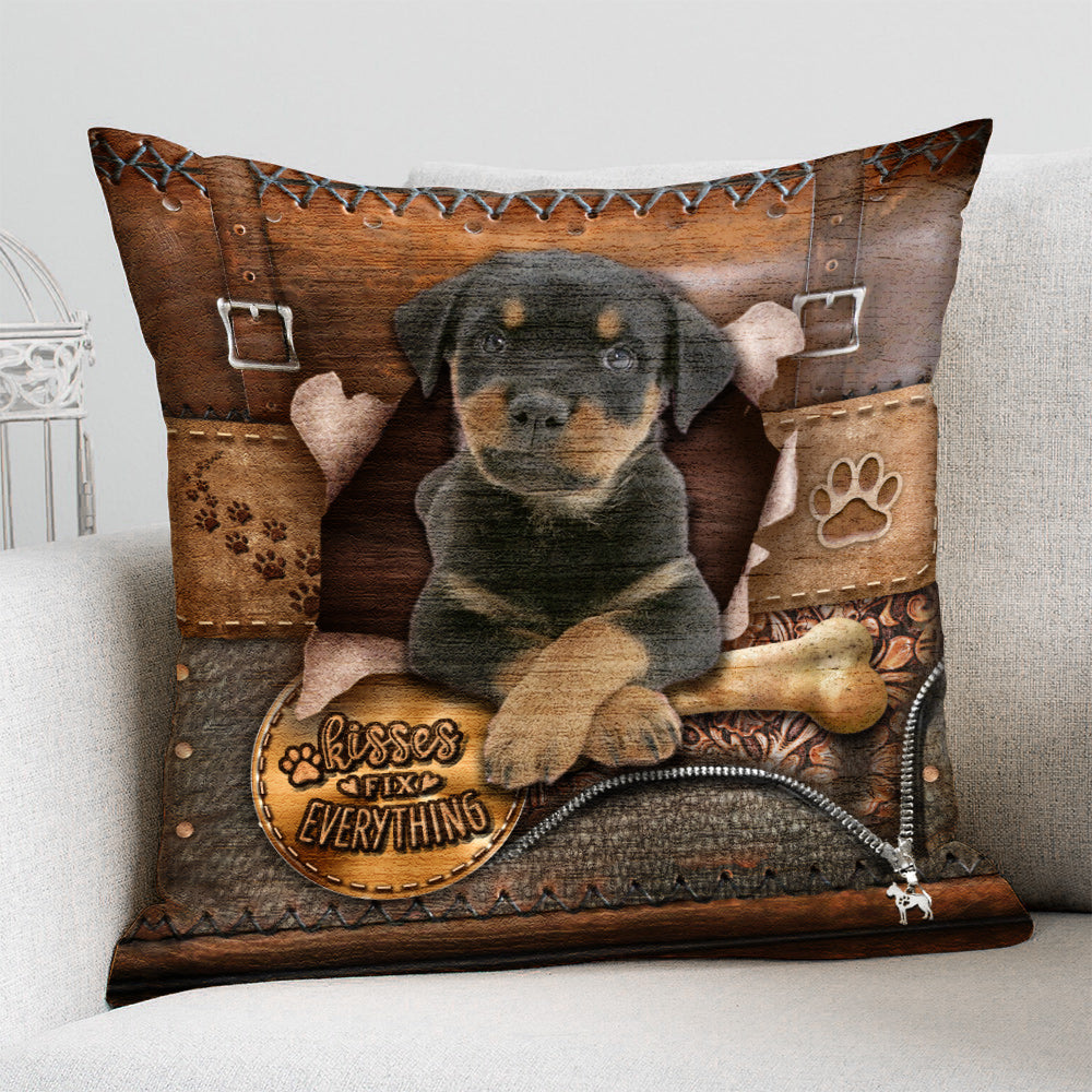Rottweiler With Bone Retro Pillowcase