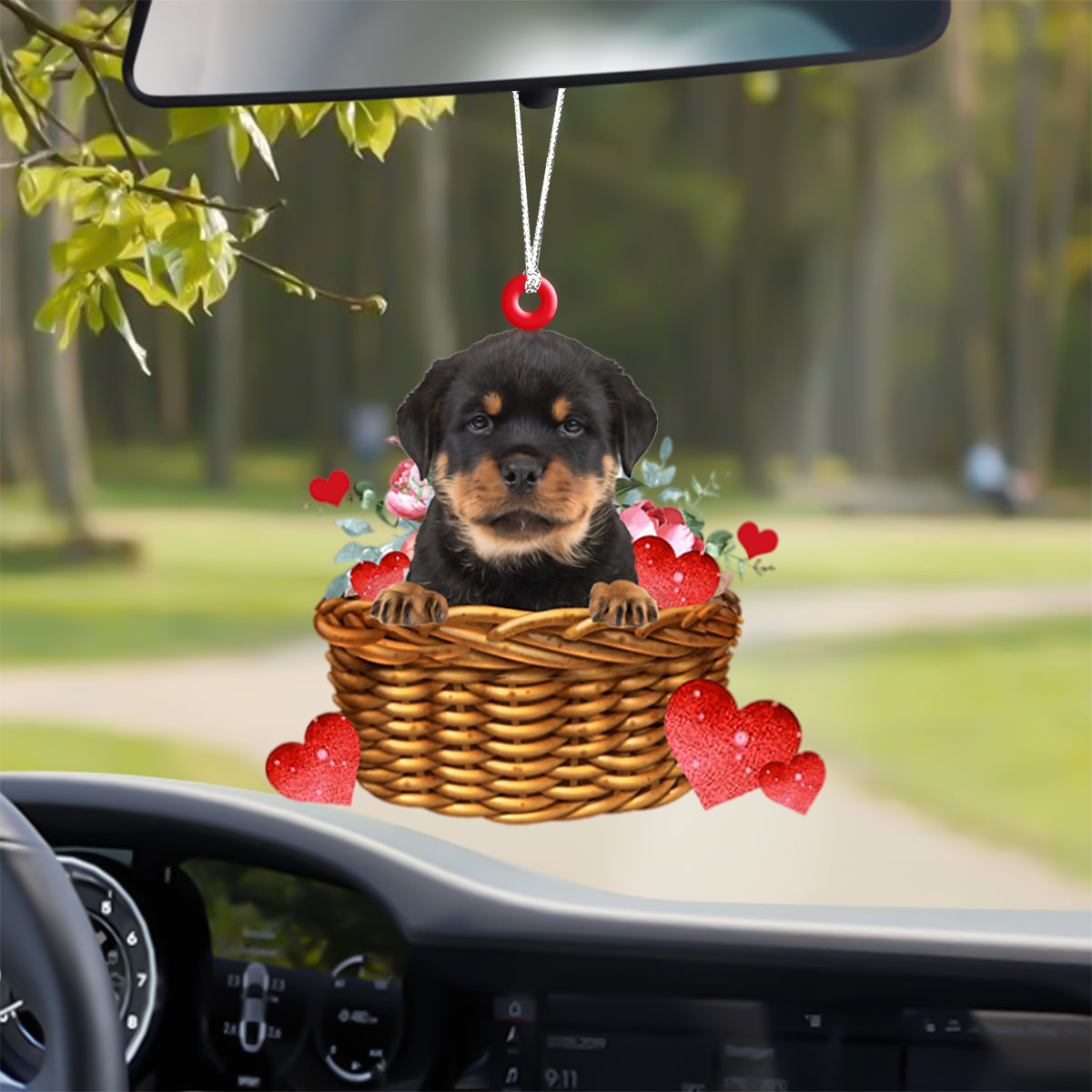Rottweiler With Rose & Heart Ornament