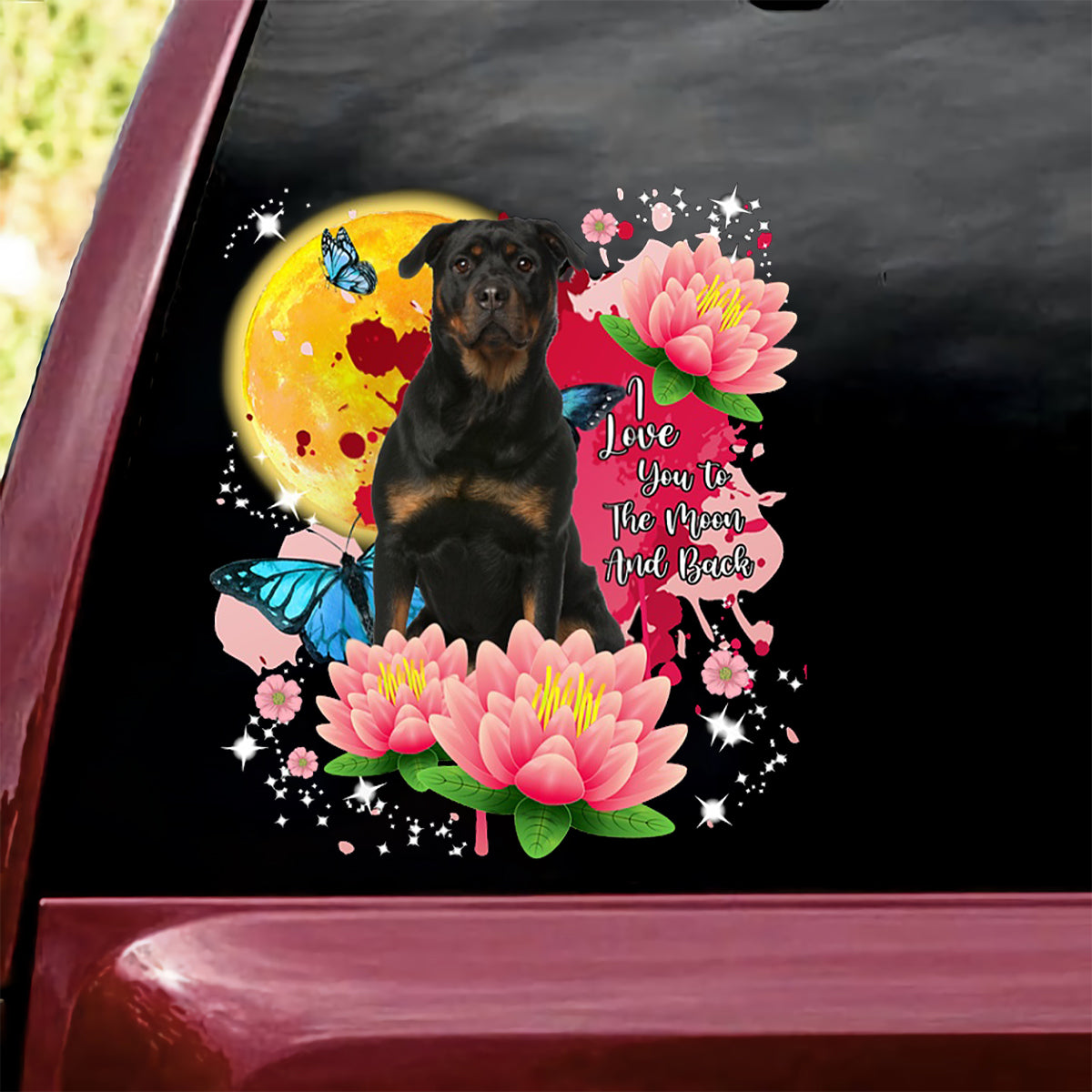 Rottweiler Flower And Moon Sticker