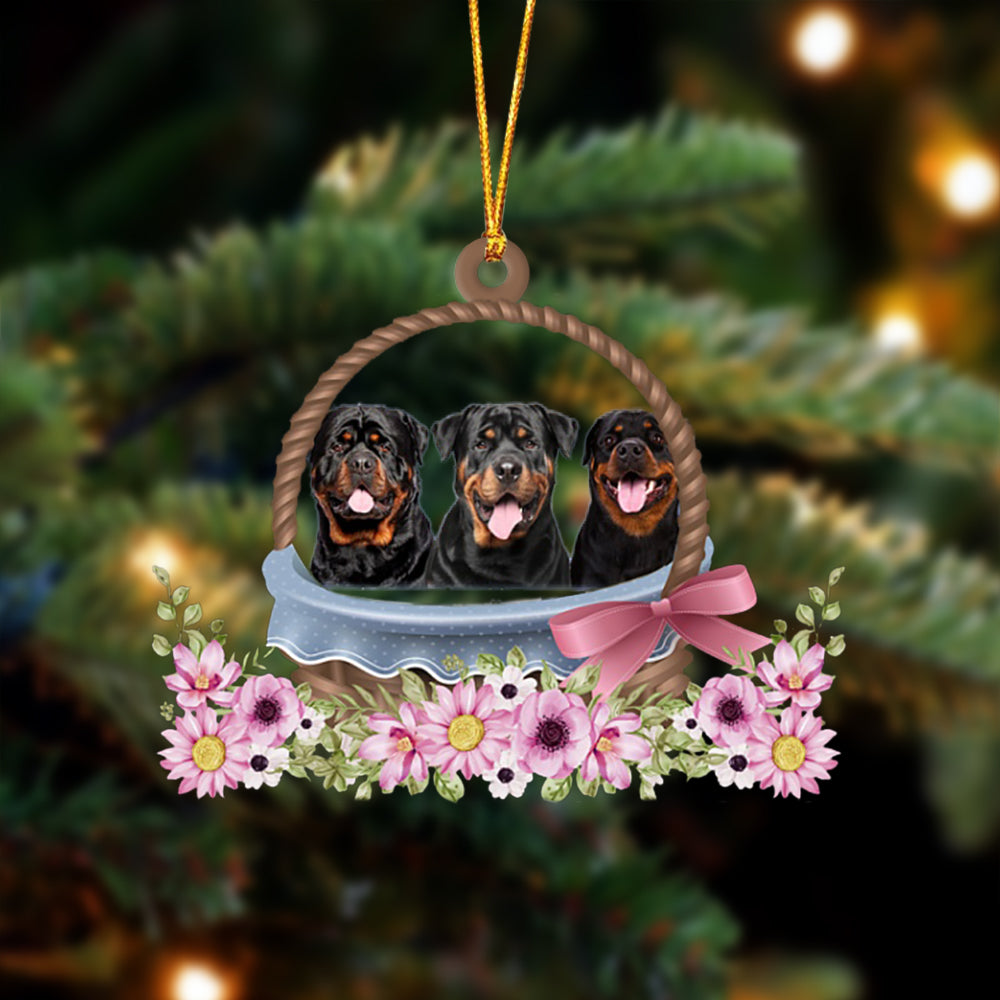 Rottweiler Dogs In The Basket Ornament