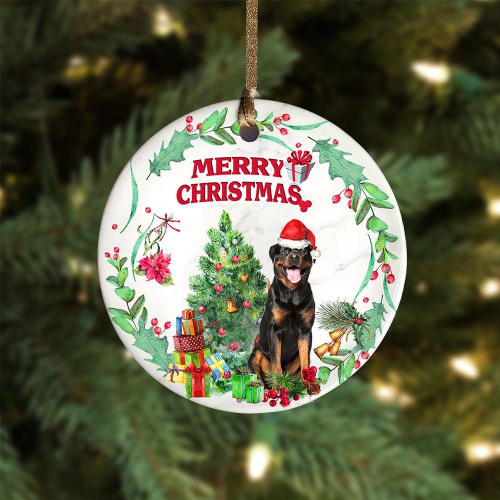 Rottweiler Tree Merry Christmas Ornament (porcelain)