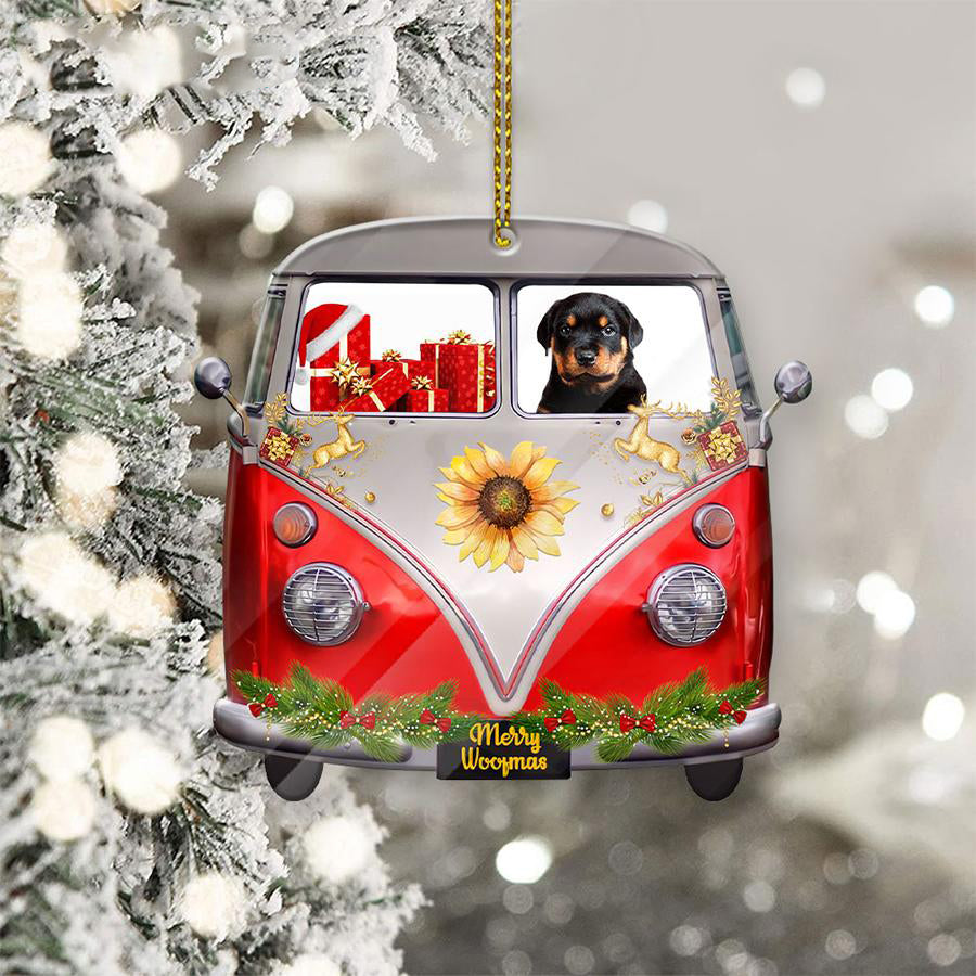 Rottweiler Sit On A Truck-Two Sided Ornament