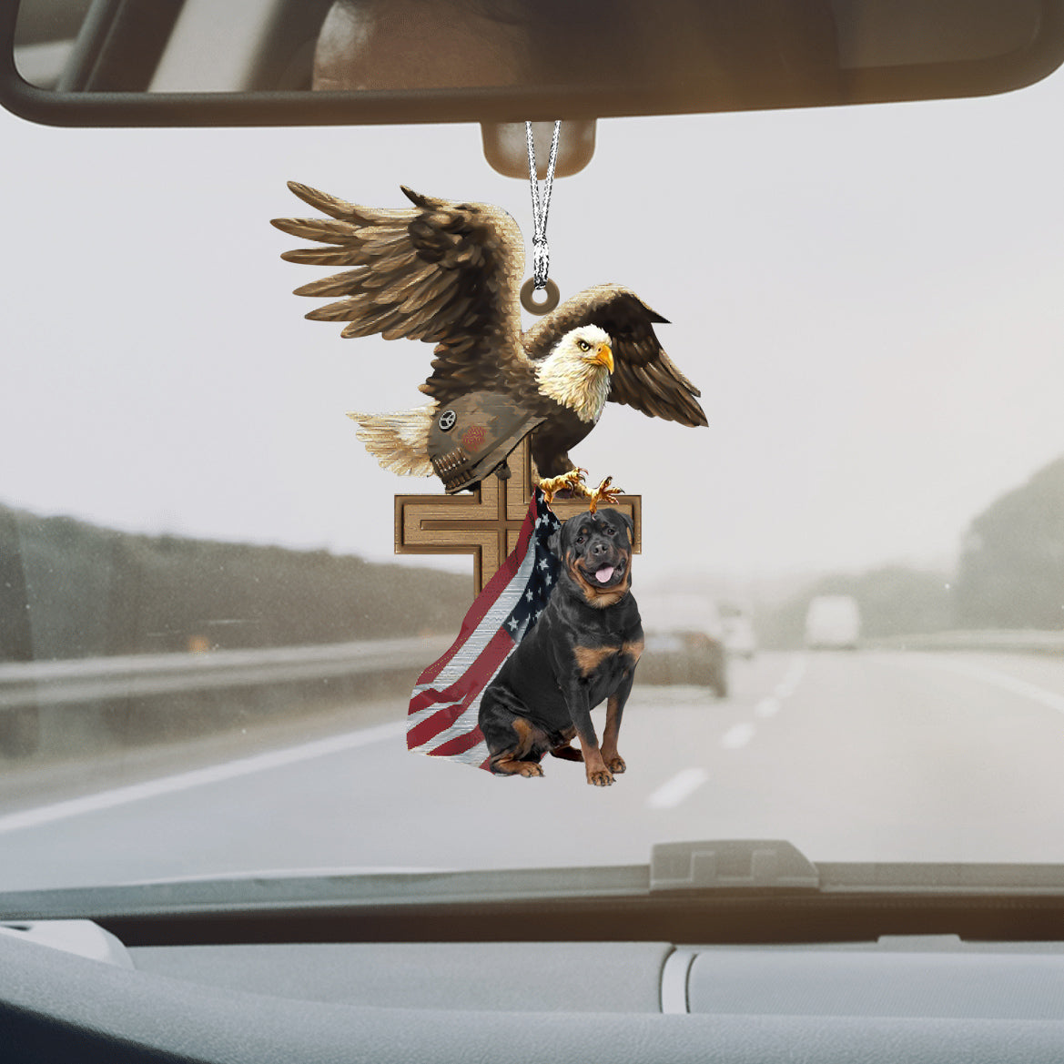 Rottweiler And Eagle American Flag Ornament