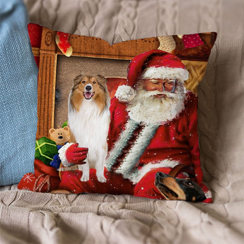 Rough Collie With Santa Pillowcase