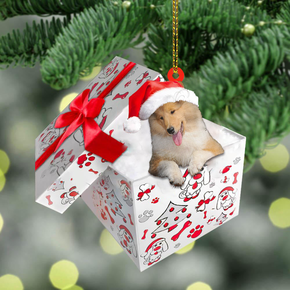 Rough-Collie In Gift Box Christmas Ornament