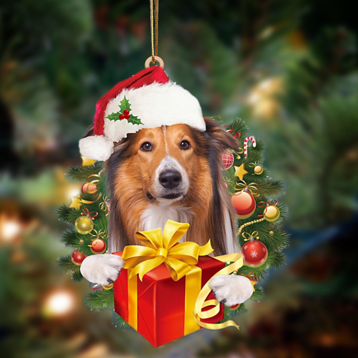 Rough Collie-Dogs give gifts Hanging Ornament