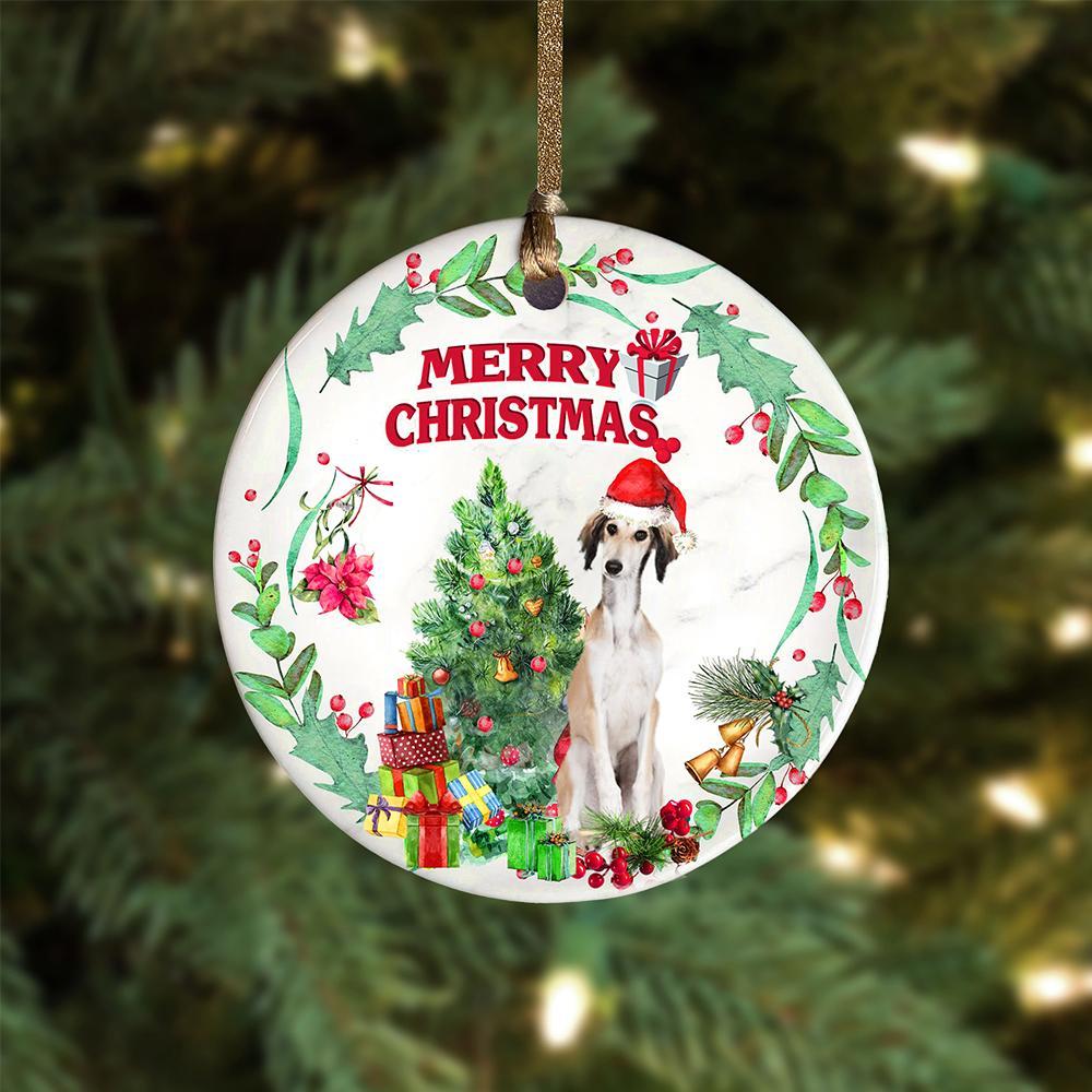 Saluki Tree Merry Christmas Ornament (porcelain)