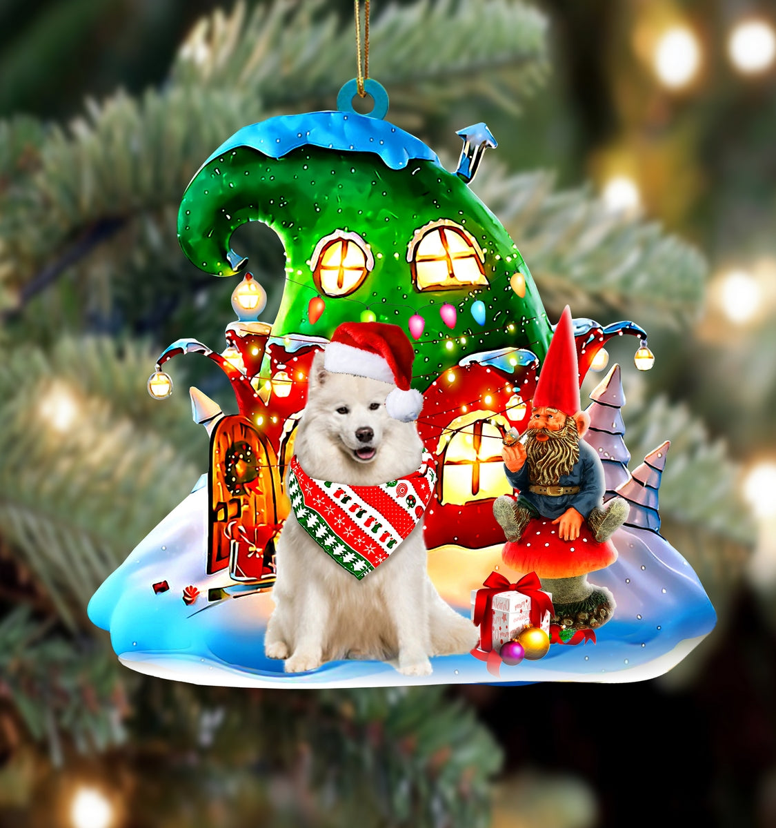 Samoyed With Rudolph's House Christmas Ornament