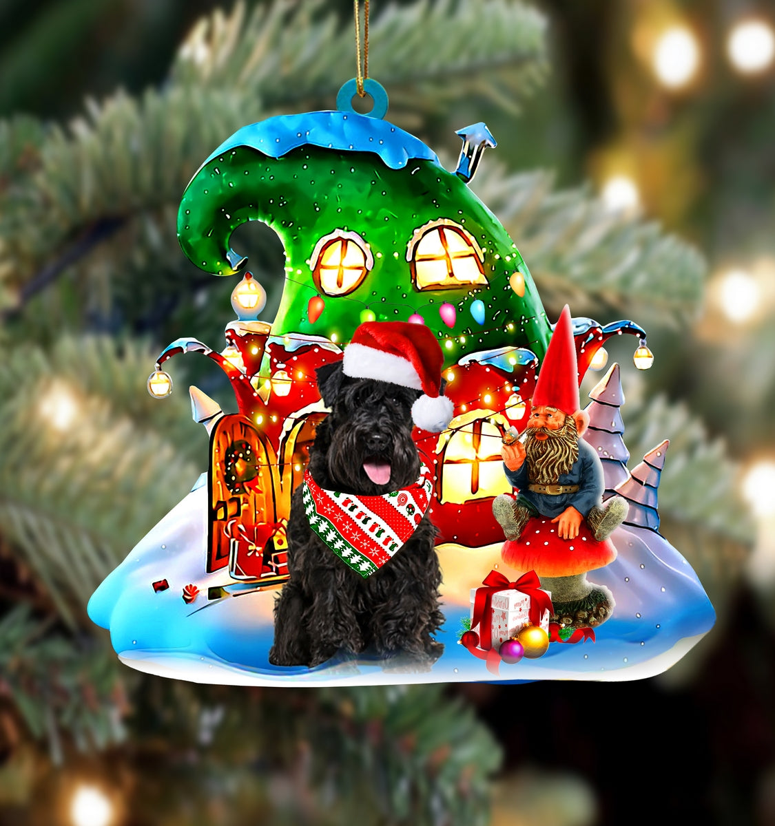 Schnauzer With Rudolph's House Christmas Ornament