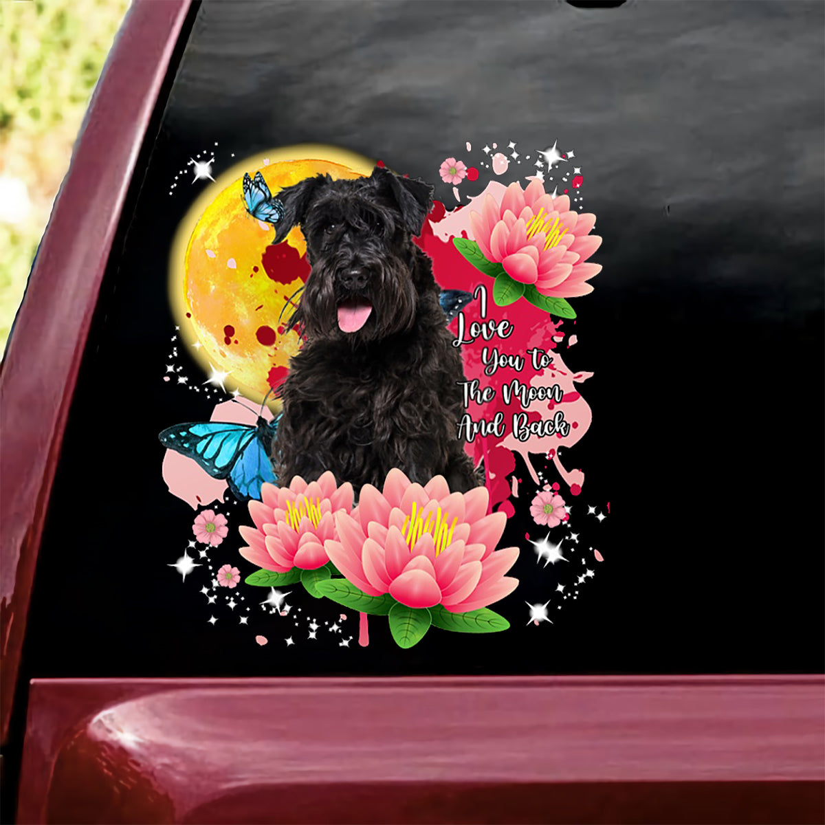 Schnauzer Flower And Moon Sticker