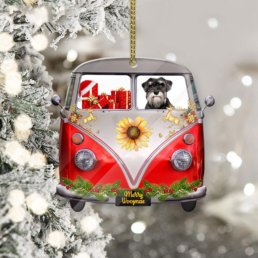 Schnauzer Sit On A Truck-Two Sided Ornament