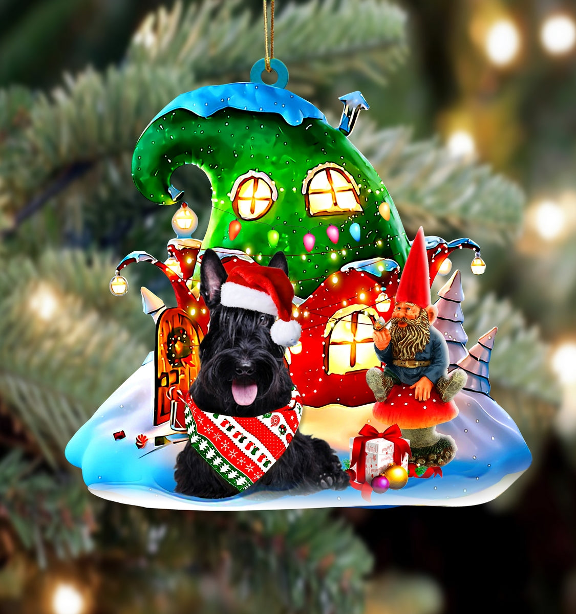 Scottish Terrier With Rudolph's House Christmas Ornament