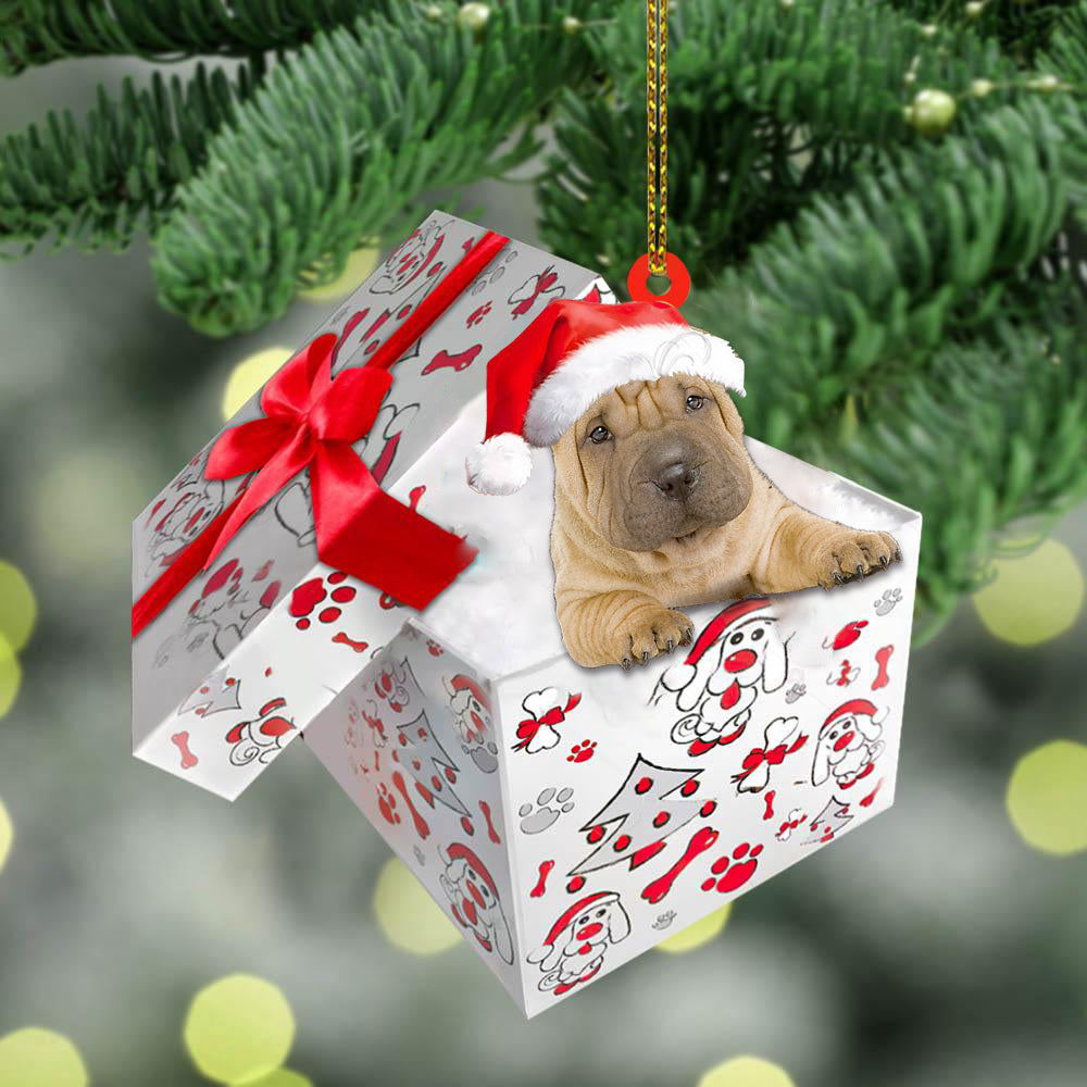 Shar-Pei In Gift Box Christmas Ornament