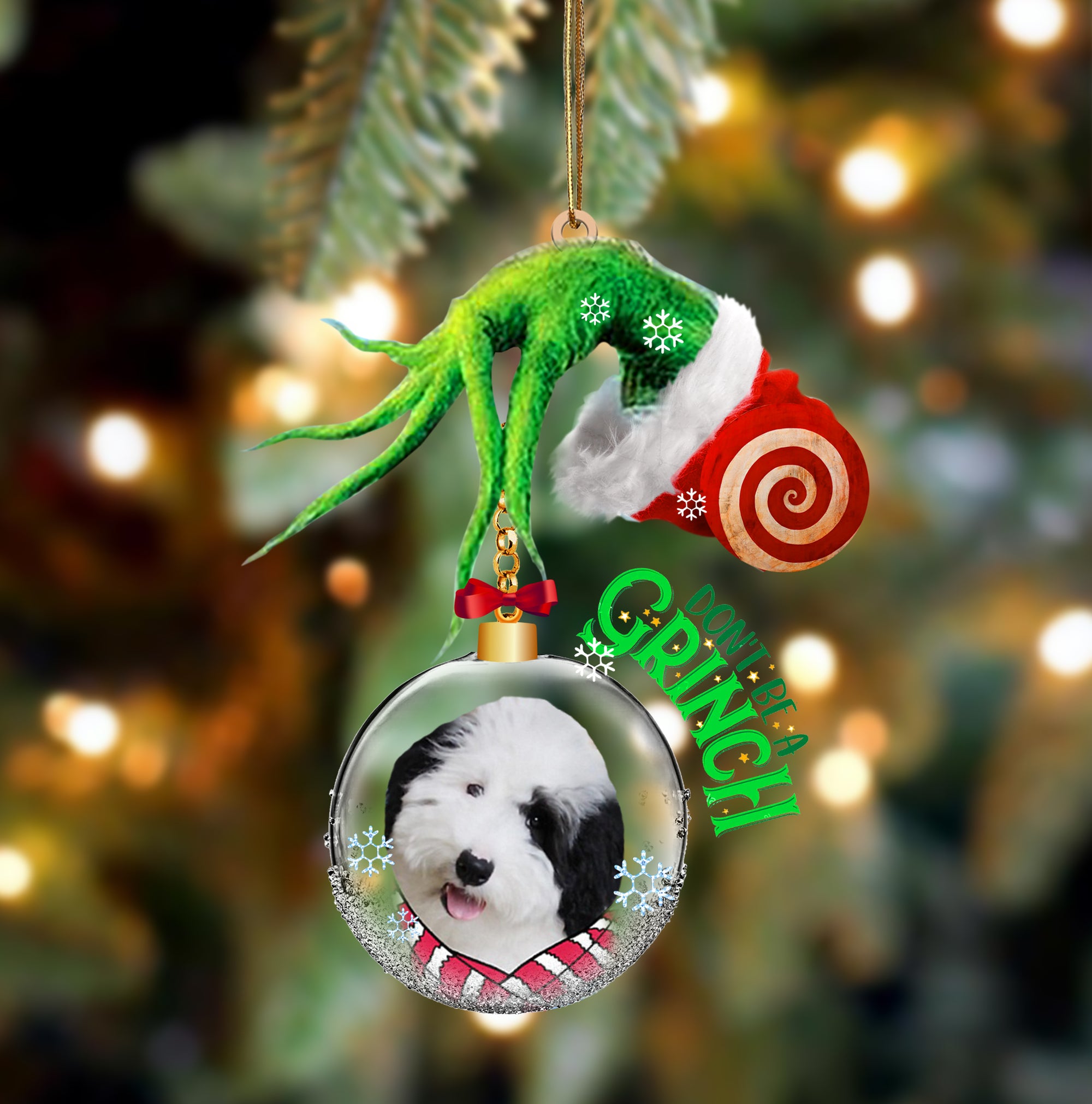 Sheepadoodle Don't Be A Grinch Christmas Ornament