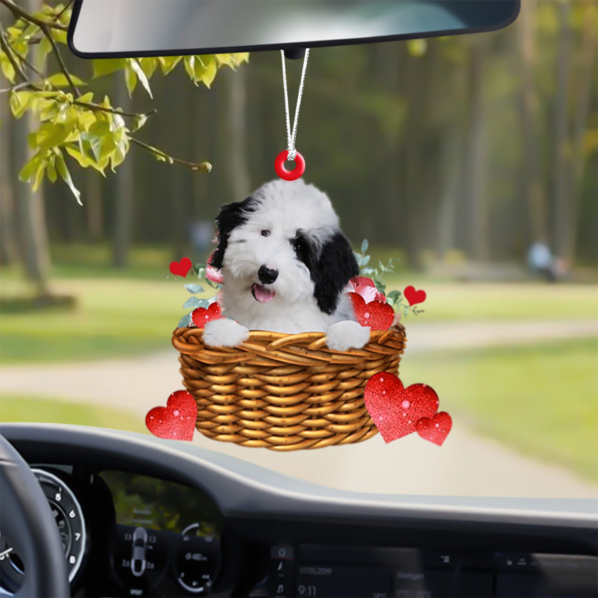 Sheepadoodle With Rose & Heart Ornament
