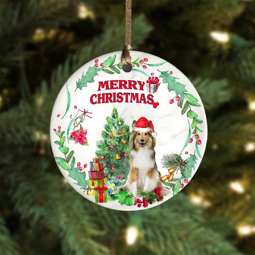 Shetland-Sheepdog Tree Merry Christmas Ornament (porcelain)