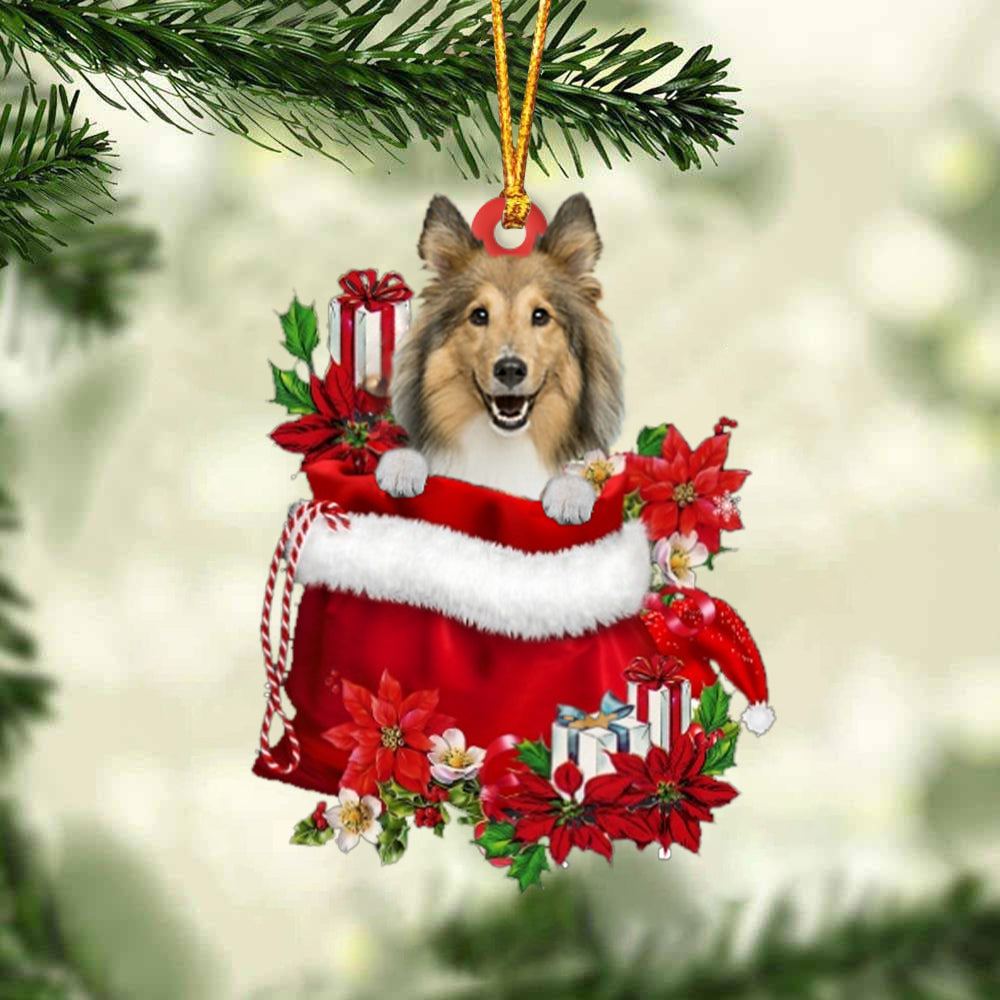 Shetland Sheepdog In Gift Bag Christmas Ornament