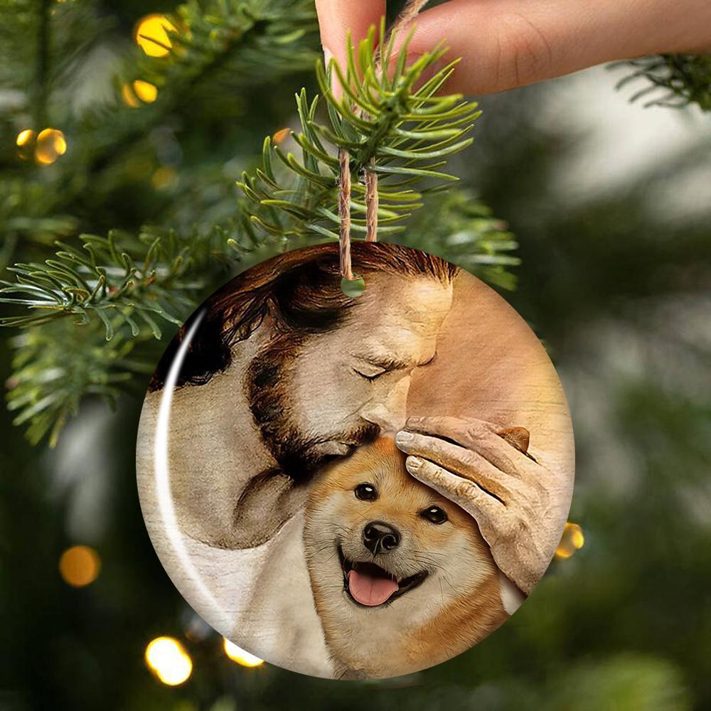 Shiba Inu With Jesus Porcelain/Ceramic Ornament