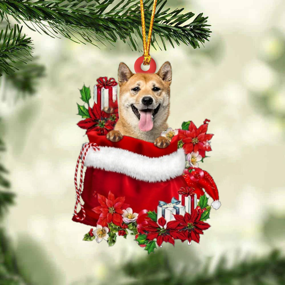 Shiba Inu In Gift Bag Christmas Ornament