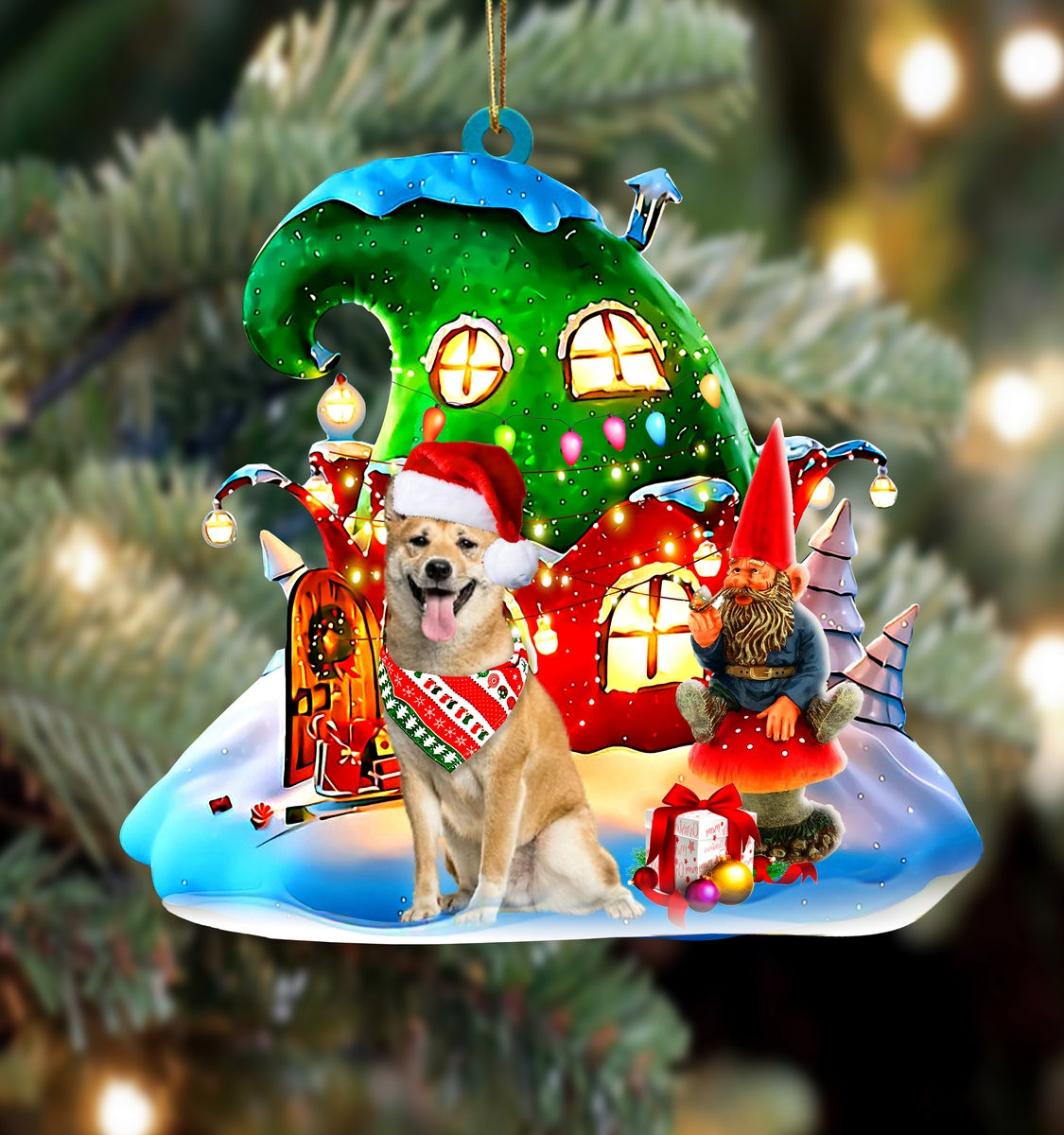 Shiba Inu With Rudolph's House Christmas Ornament