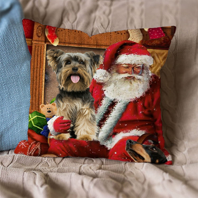 Yorkshire Terrier With Santa Pillowcase