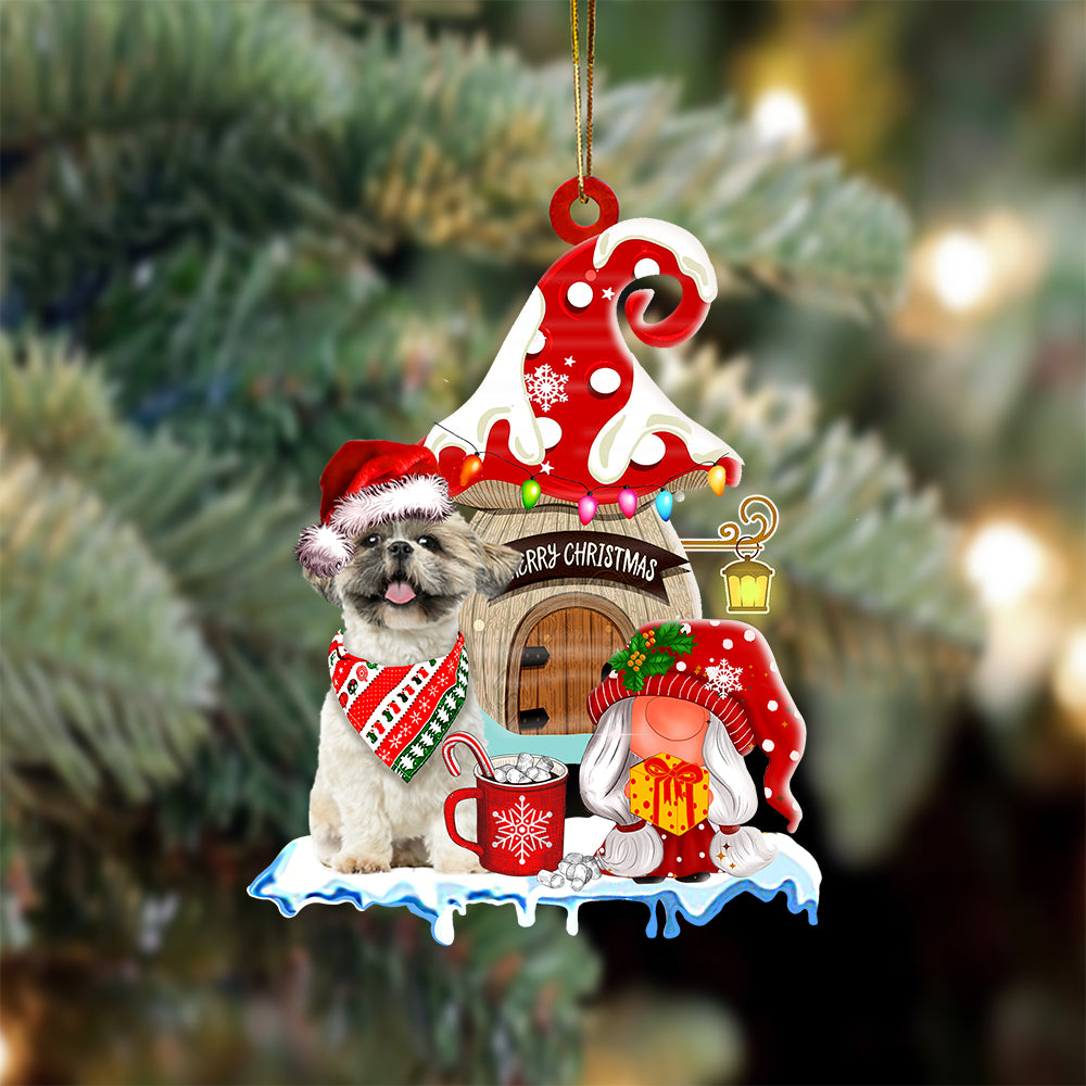 Shih-Tzu With Mushroom House Christmas Ornament