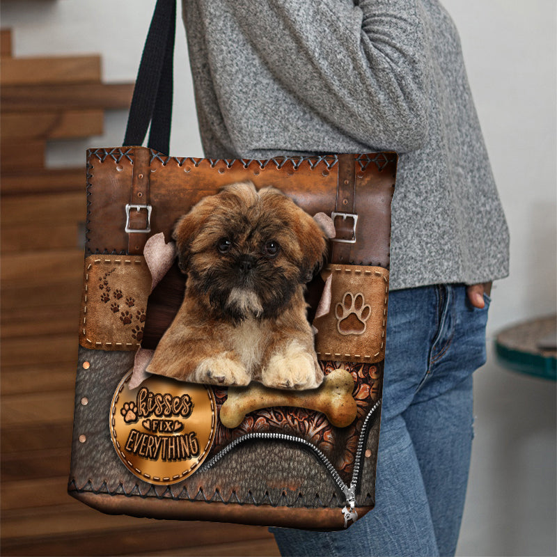 Shih Tzu With Bone Retro Tote Bag