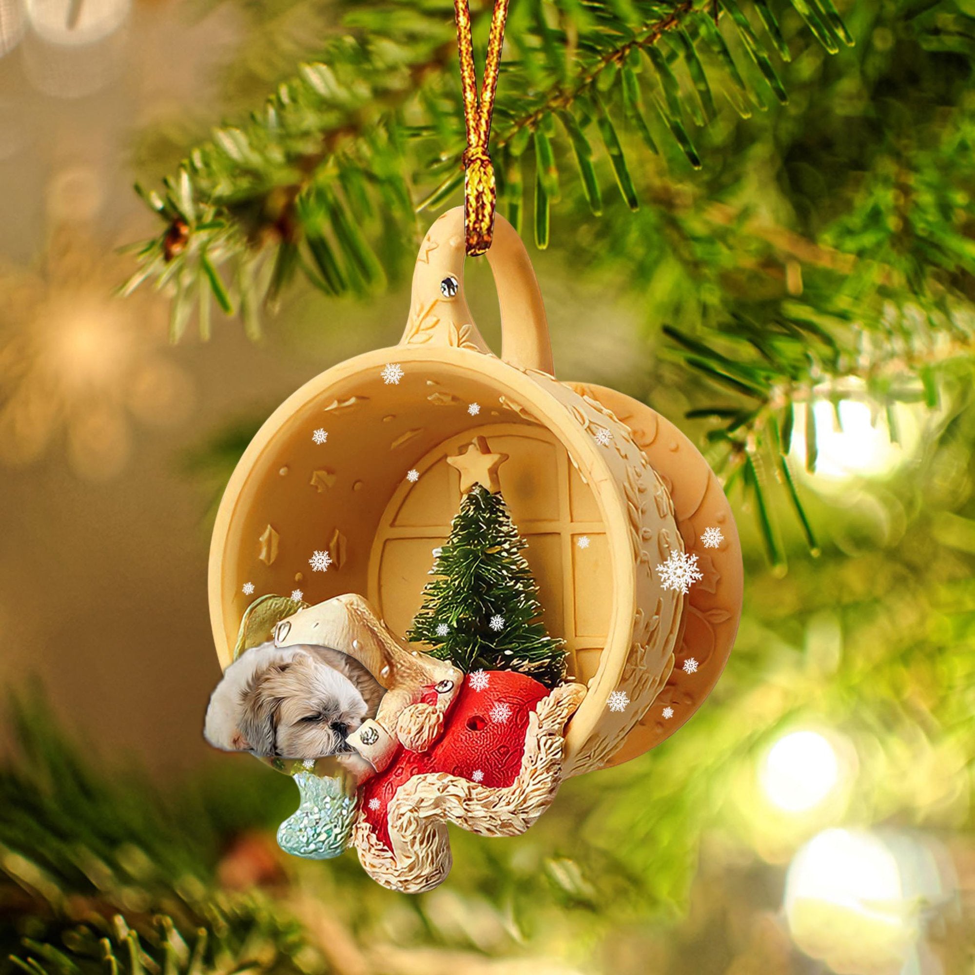 Shih Tzu Sleeping In A Cup Christmas Ornament