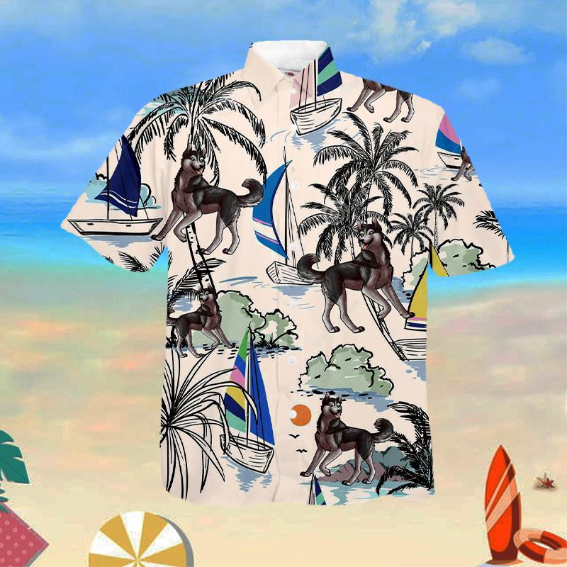 Siberian Husky Summer Beach Hawaiian Shirt
